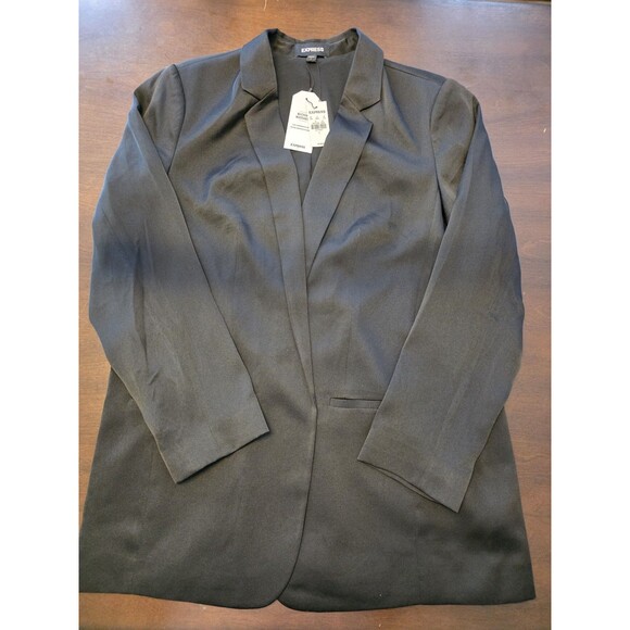 NEW EXPRESS $128 BLACK COLUMNIST OPEN FRONT BLAZER L Large Business Casual NWT - Picture 1 of 7